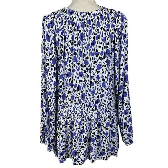 Lane Bryant SZ 20 Top Abstract Long Sleeves Smocked Waist Round Neck Crinkle - Picture 4 of 9